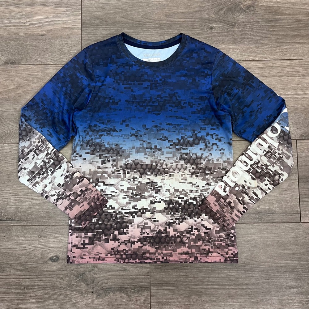 Columbia Kids Omni-Wick Blue Digital Camo Long Sleeve Performance Shirt Size M